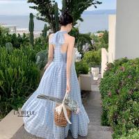 ราคา พร้อมส่ง S XL dress เดรส เดรสยาว เดรสสีฟ้า เดรสใส่วันแม่ ชุดสีฟ้า เดรสพริ้วๆ ใส่ไปทะเล ใส่ไปงานแต่ง ใส่ไปเที่ยว เดรสลายตารางริ้วขาวฟ้า เดรสแขนกุด คอผูกโบว์ ซับในทั้งตัว (19411524830)