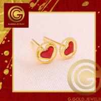 ราคา GGOLD ต่างหูทอง96 5 แท้ 0 6 กรัม ลายหัวใจหลุยส์ ลงยา ฟรี แป้นต่างหูพลาสติก G 00412 (20512753111)