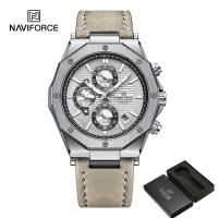 ราคา NAVIFORCE นาฬิกาผู้ชายกีฬานาฬิกาข้อมือชายแบรนด์หรูสีเทาทหาร Chronograph ของแท้หนังควอตซ์ชายนาฬิกาของขวัญ8028hot (19627635566)