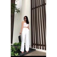 ราคา กางเกงทรงขากระบอกเอวสูงเอวขอบเอวป้ายจีบหน้ามีกระเป๋าS L (19467667635)