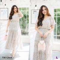 ราคา TW12804 เดรสยาว สาวอวบ แขนตุ๊กตาผ้าชีฟองลายดอก (2740652982)