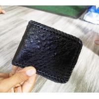 ราคา หนังแท้ ของแท้ กระเป๋าหนังตัวนกกระจอกเทศแท้ 2 พับสั้น ถักขอบตลอดใบ (15374985412)