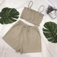 ราคา Aomshop ชุดเซ็ตเสื้อสายเดี่ยว กางเกงขาสั้นเนื้อผ้าลินินงานสาวอวบแท้แน่นอนแม่ค้ารีวิวเองคาบ (18790462801)