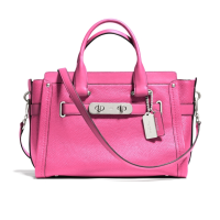 ราคา กระเป๋าถือ Coach แท้ รุ่นหรูที่สุด หนังแท้ หนังนิ่ม มีสายยาว สีหายาก ไซส์ใหญ่ มีหมุดที่ฐาน COACH 34408 SWAGGER 32 IN PEBBLE LEATHER BAG DAHLIA (21336894778)