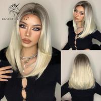 ราคา Blonde Unicorn Synthetic Medium Long Straight Ombre Brown Wig For Women Cosplay Daily Party Wigs Heat Resistant False Hair (14133012903)