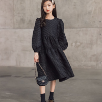 ราคา 6 To 16 Years Girls Midi Dress Teen Kids Spring and Autumn Dress New Baby Children Clothing Lantern Sleeve Jacquard Fabric 6483 (13021922087)
