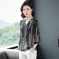 ราคา เสื้อเชิ้ตสตรีแขนสามส่วนรุ่นเกาหลีเสื้อลำลองเสื้อลายทางแขนสามส่วนสำหรับฤดูร้อน (12515056934)