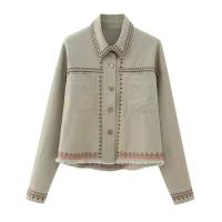 ราคา ZaraRatio เสื้อยีนส์สำหรับผู้หญิงเสื้อแจ็คเก็ตปักลายเสื้อแจ็คเก็ตใส่ได้ทุกชุดเสื้อย้อนยุค4877075 505 (20422627440)