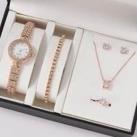 ราคา 6PCS Set Luxury Watch Women Ring Necklace Earrings Rhinestone Fashion Wristwatch Female Casual Ladies Watches Bracelet Set Clock (20008956740)
