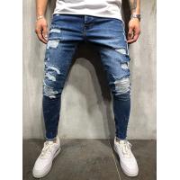 ราคา HOPEU ผู้ชายอินเทรนด์กางเกงยีนส์ Skinny Biker ทำลาย Frayed Fit Denim Ripped Denim กางเกงด้านข้างกางเกงดินสอสำหรับชาย Hip Hop Street Wear (15706340121)