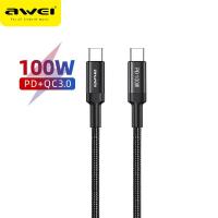 ราคา Awei CL 117T PD 100W 60W Type C ถึง Type C สายชาร์จการถ่ายโอนข้อมูล Super Fast Charging 1M สำหรับ Apple MacBook Air M1 SAMSUNG S20 S21 หมายเหตุ 10 Huawei Matebook iPad Pro 4 2020 Ipad Pro 2021 Chromeb