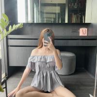 ราคา เสื้อปาดไหล่แขนกระดิ่งเล็กสมอคเอว ใส่แล้วช่วยพรางแขนด้วยน้ารุ่นนี้ ผ้าชีฟองอย่างดี ใส่สบาย ผ้าพริ้วค่ะ (14055319131)