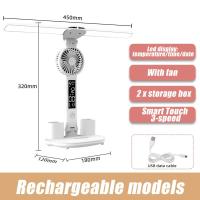 ราคา โคมไฟโต๊ะเขียนหนังสือ LED พร้อมโคมไฟแบบพับเก็บได้สัมผัสหรี่แสงได้พัดลมยูเอสบีพร้อมที่ไฟกลางคืนนาฬิกาปฏิทินอุณหภูมิสำหรับไฟอ่านหนังสือ Pelindung Mata (19079066781)