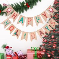 ราคา Prettyia Merry Christmas Banner Holiday Banner Curtain Decoration Photo Props Pull The Flag for Party New Year Home Wedding Front Door (20788238249)