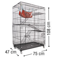 ราคา กรงเเมว 3 ชั้น กรงเเมวพับได้ กรงเเมวขนาดใหญ่ มี 2 ขนาด 75x47x105 และ 90x55x124ซม มีมุ้งขายแยก แถมเปล ถาดใต้กรง กรงเคลือบสีกันสนิม Cat Cage (20027000130)