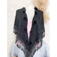 ราคา ผ้าคลุมไหล่ สามเหลี่ยม แต่งปอมๆ และลูกไม้ (15351695476)