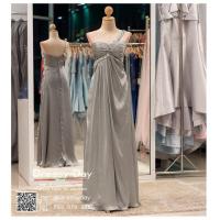 ราคา ชุดราตรีออกงาน ชุดราตรียาว ชุดราตรียาวไหล่เฉียง ชุดไปงานแต่งกลางคืน คนอ้วนใส่สวย PF063 GRY เทา เงิน dressy day (8570229806)