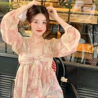 ราคา เสื้อชีฟอง แขนยาว ผูกโบว์ พิมพ์ลายดอกไม้ สีชมพู แฟชั่นฤดูใบไม้ผลิ สําหรับผู้หญิง (19674008039)