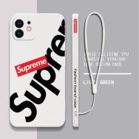 ราคา Fashion Letter Phone For iPhone 14 13 12 11 Pro Max Mini X XR XS MAX SE20 8 7 6 6S Plus Silicone Cases with Hand Supreme Strap (19116695358)