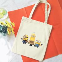 ราคา กระเป๋าสะพายไหล่ กระเป๋าช้อปปิ้ง ผ้าแคนวาส ลายการ์ตูนมินเนี่ยน แบบพกพา สําหรับผู้หญิง และนักเรียน QYUE (19760242146)
