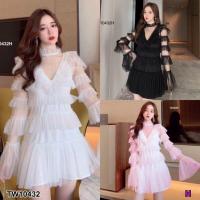 ราคา 10432 เดรสสั้น ผ้าตาข่าย ซีทรู แขนยาว แต่งระบายชั้นๆ แถมซับใน ชุดเที่ยว ชุดไปคาเฟ่ เสื้อผ้าแฟชั่น (16980510087)