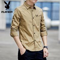 ราคา PLAYBOY ฤดูใบไม้ร่วงเสื้อสไตล์ใหม่ผู้ชายแขนยาวผ้าฝ้ายบางพอดีกองทัพทั้งหมดจับคู่เสื้อผู้ชาย (17696967257)