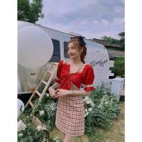 ราคา ชุดเดรสกระโปรง สําหรับสตรี แขนสั้น คอสี่เหลี่ยม เอวสูง ลายสก๊อต สีแดง สไตล์เกาหลี (16427086878)