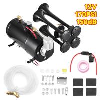 ราคา ซิงค์ดังมาก12โวลต์ชุดคอมเพรสเซอร์แตรลมไฟฟ้า150DB 4แตรลำโพงอากาศสำหรับยานพาหนะรถบรรทุกรถยนต์ SUV เรือแตรรถไฟฮูเตอร์ (21167506666)