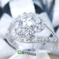 ราคา แหวนเพชร ช่อดอกไม้ แหวนเงินแท้ ชุบทองคำขาว เพชร Swiss YTG 3131 (17425085456)