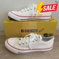 ราคา 1207 รองเท้าผ้าใบ โกลด์ซิตี้ Gold city สีครีมแดง ผ้าใบผูกเชือก ทรงคลาสสิค ใส่ได้ทั้งผู้หญิง ผู้ชาย พร้อมส่ง มีเก็บปลายทาง (5478608667)