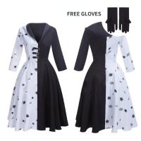 ราคา COSER 77 101 Dalmatians Cruella De Vil คอสเพลย์ cos The Great Dog Robbery ชุดเดรสแม่บ้าน สีดํา สีขาว พร้อมถุงมือ มีฮู้ด วิกผม ปาร์ตี้ฮาโลวีน 2 สไตล์ สําหรับผู้หญิ (19320795940)