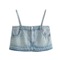 ราคา ZARA เสื้อกั๊กสายเอี๊ยมใหม่ TRF ผู้หญิงผลปิดชุดกระโปรงเปิดไหล่เสื้อเอวลอยยีนส์5252201 406 (20435587293)