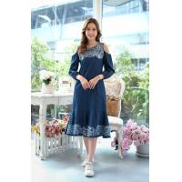 ราคา เดรสยีนส์ 8258 ชุดยีนส์คอกลมโชว์แขน ผ้ายีนส์เนื้อนิ่ม ใส่สบาย ไม่ร้อน ปักลายดอกไม้สวยหรู ใส่ได้หลายโอกาส (20784627162)