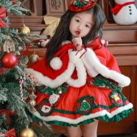 ราคา เสื้อผ้าเด็กคริสต์มาส Elk พิมพ์ชุดสีแดง Cape ฤดูหนาวสาว ชุดเจ้าหญิงแฟชั่น (21139479175)