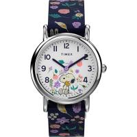 ราคา Timex Womens Watch Peanuts Weekender Casual Ladies Wristwatch Featuring Snoopy and Woodstock in a Floral Motif Silver Tone Case with Blue Fabric Strap 31mm (19510134920)