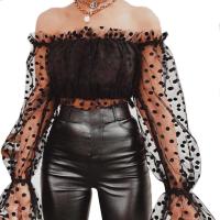 ราคา Modelhouses Women Summer Off Shoulder Blouse Sheer Puff Long Sleeve Crop Tops Polka Dotoomph Clubwear (16619125464)