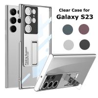 ราคา YIQIAN สำหรับ Samsung Galaxy S23 S23 S23 Plus S23 Ultra Clear Case Kickstand Feature เลนส์กล้องถ่ายรูป Protector Slim Thin Hard โทรศัพท์พีซีกลับเคสสำหรับ Galaxy S23 Series (17162559837)