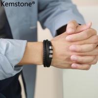 ราคา Kemstone กำไลข้อมือสแตนเลสแบบถัก Lether สร้อยข้อมือกำไลโอนิกซ์ชุบเงินสีดำเครื่องประดับสร้อยข้อมือผู้ชาย (20702797798)