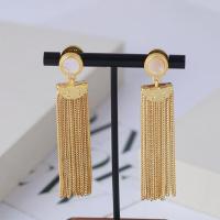 ราคา Tory Burch แฟชั่นเคลือบทองฝังเปลือกหอยโซ่โลหะพู่ยาวแสดงใบหน้าผอมต่างหูสำหรับสาว ๆ (17120002385)