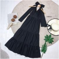 ราคา 13366 เดรสยาว สายคล้องคอ ผูกโบว์ ชุดโชว์หลัง กระโปรงระบาย ชุดไปทะเล เดินชายหาด เสื้อผ้าแฟชั่น แม็กซี่เดรส (16980499159)