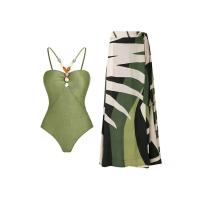 ราคา 2PCS SET 2023 New And Hot Green Slim Lace Up Cutout Bikini Sets Stones Beaded Belt Swimsuit with Asymmetric Cover Up Skirt 2Pack Swimwear 8 Colors For Choose Beach Bathing Suit (20096743576)