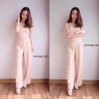 ราคา Dee ya Shop เสื้อผ้าผู้หญิง ชุดจั๊มสูทยาว สีครีม ชุดออกงาน จั้มสูทออกงาน ชุดไปงาน พร้อมส่ง (2638404132)