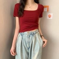 ราคา เสื้อยืดคอเหลี่ยม เสื้อยืดแขนสั้น เสื้อยืดสีพื้นผู้หญิงคอเหลี่ยม งานเข้ารูป เสื้อเข้ารูปคอเหลี่ยม (12551439665)