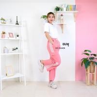 ราคา w901 กางเกง ขายาว ทรงคาร์โก้ ทรงกระบอก แต่งแถบ ข้างสีขาว ผ้าวาฟเฟิล งานดี (20904295688)