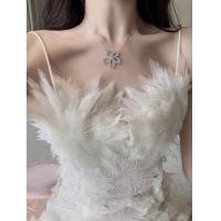 ราคา กระโปรงนางฟ้าลูกไม้ขนนกสีขาวสไตล์ฝรั่งเศสกระโปรงสายเดี่ยวชุดเดรสชีฟองเอวเซ็กซี่ฉลุลาย (20914424302)