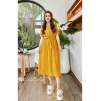 ราคา เดรสยาว ชุดเดรสอัดพลีท พร้อมเอวผูกโบว์น่ารัด มีหลายสี ผ้าอย่างดี (20365264584)