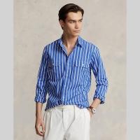 ราคา Sale Polo Ralph Lauren เสื้อเชิ้ตผู้ชาย Shirt Classic Fit Striped Poplin Workshirt รุ่น MNPOWOV16823057 สีฟ้า (20791442776)