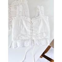 ราคา SweetHouse เสื้อครอปผ้าฉลุระบายลูกไม้ ดีเทลเชือกไขว้ด้านหน้า หวานน่ารักมั้กก (20901449911)