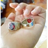 ราคา แหวนพลอยผู้ชายวงใหญ่ๆ แหวนพลอยสีแดงโกเมน ตัวเรือนสีเงิน RA (20552475199)
