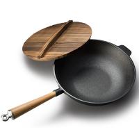 ราคา Wok Pan with Lid 32cm 34cm Carbon Steel Wok Nonstick Woks and Stir fry Pans No Chemical Coated Flat Bottom Chinese Wok for Induction Electric Gas Stove All Stoves (19827512891)